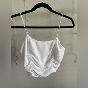 White ruffle cropped tank top